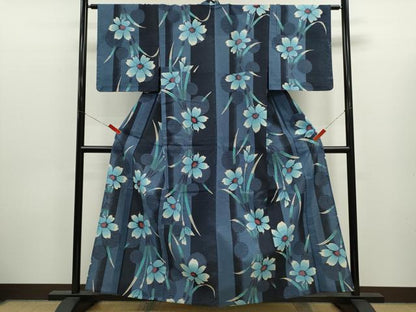 平和屋着物∴夏物　浴衣　注染　草花文　手縫い　綿　逸品　CABK6616ze