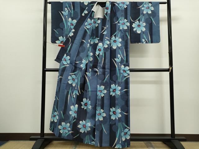 平和屋着物∴夏物　浴衣　注染　草花文　手縫い　綿　逸品　CABK6616ze