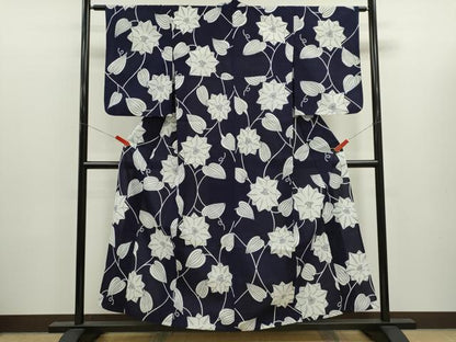 平和屋着物∴夏物　浴衣　注染　草花文　手縫い　綿　逸品　CABK6617ze