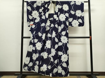 平和屋着物∴夏物　浴衣　注染　草花文　手縫い　綿　逸品　CABK6617ze