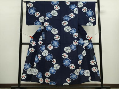 平和屋着物∴夏物　浴衣　注染　朝顔　手縫い　綿　逸品　CABK6619ze