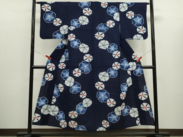 平和屋着物∴夏物　浴衣　注染　朝顔　手縫い　綿　逸品　CABK6619ze