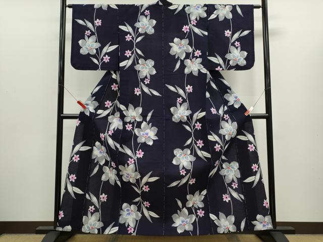 平和屋着物∴夏物　浴衣　注染　枝花文　綿　逸品　未使用　CABK6621ze