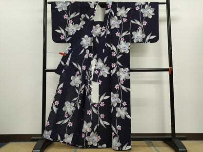 平和屋着物∴夏物　浴衣　注染　枝花文　綿　逸品　未使用　CABK6621ze