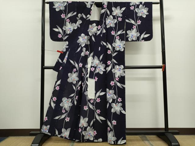平和屋着物∴夏物　浴衣　注染　枝花文　綿　逸品　未使用　CABK6621ze