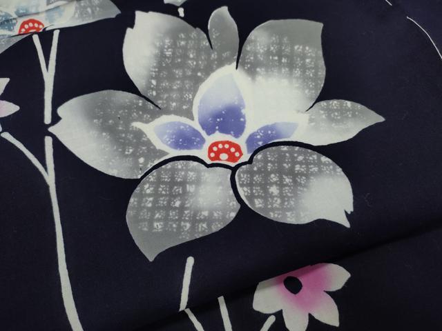 平和屋着物∴夏物　浴衣　注染　枝花文　綿　逸品　未使用　CABK6621ze