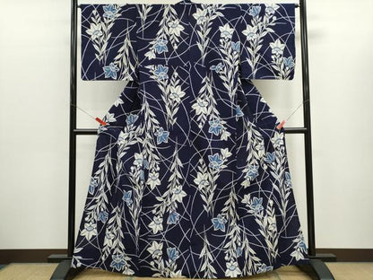 平和屋着物∴夏物　浴衣　注染　草花文　手縫い　綿　逸品　未使用　CABK6623ze
