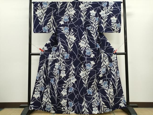 平和屋着物∴夏物　浴衣　注染　草花文　手縫い　綿　逸品　未使用　CABK6623ze