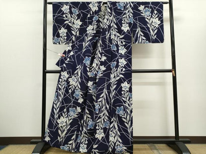 平和屋着物∴夏物　浴衣　注染　草花文　手縫い　綿　逸品　未使用　CABK6623ze