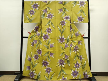 平和屋着物∴夏物　浴衣　注染　枝花文　綿　逸品　未使用　CABK6624ze