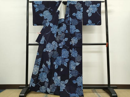 平和屋着物∴夏物　浴衣　注染　紫陽花　手縫い　綿　逸品　CABK6625ze