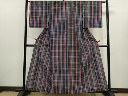 平和屋着物∴夏物　阿波しじら織　浴衣　格子柄　綿　逸品　未使用　CABK6627ze