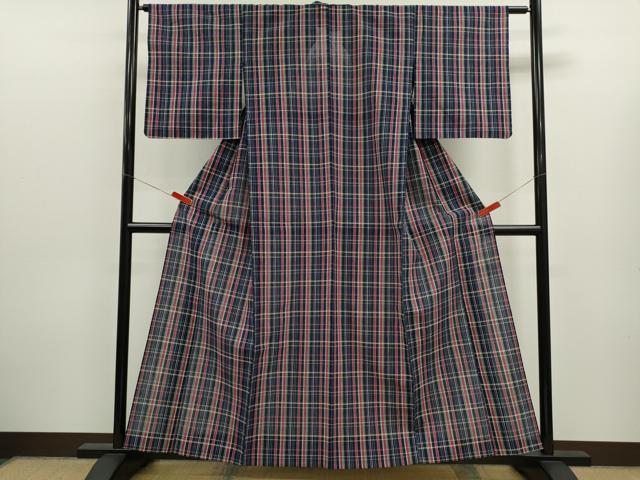 平和屋着物∴夏物　阿波しじら織　浴衣　格子柄　綿　逸品　未使用　CABK6627ze