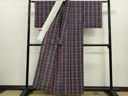 平和屋着物∴夏物　阿波しじら織　浴衣　格子柄　綿　逸品　未使用　CABK6627ze
