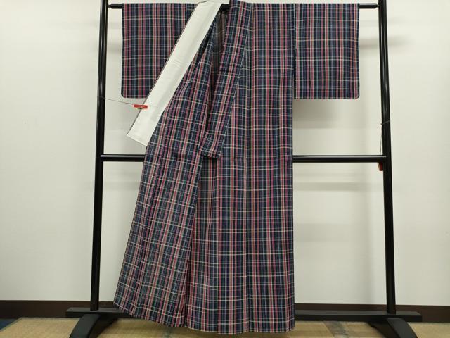 平和屋着物∴夏物　阿波しじら織　浴衣　格子柄　綿　逸品　未使用　CABK6627ze