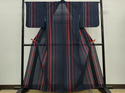 平和屋着物∴夏物　阿波しじら織　浴衣　縞　綿　逸品　未使用　CABK6629ze