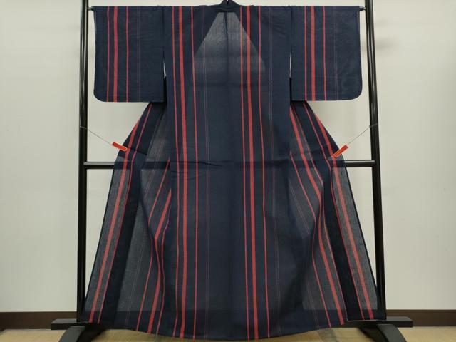 平和屋着物∴夏物　阿波しじら織　浴衣　縞　綿　逸品　未使用　CABK6629ze