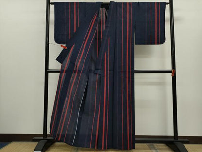 平和屋着物∴夏物　阿波しじら織　浴衣　縞　綿　逸品　未使用　CABK6629ze
