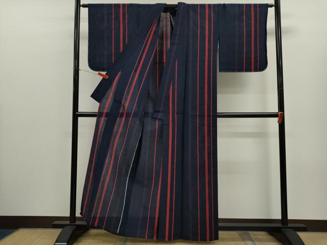 平和屋着物∴夏物　阿波しじら織　浴衣　縞　綿　逸品　未使用　CABK6629ze
