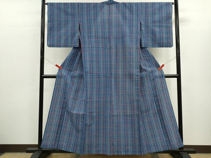 平和屋着物∴夏物　阿波しじら織　浴衣　格子柄　綿　逸品　CABK6630ze