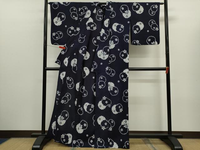 平和屋着物∴夏物　浴衣　雪輪重ね舞桜文　綿　逸品　CABK6631ze
