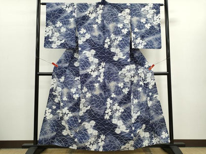平和屋着物∴夏物　浴衣　注染　草花文　手縫い　綿　逸品　CABK6632ze