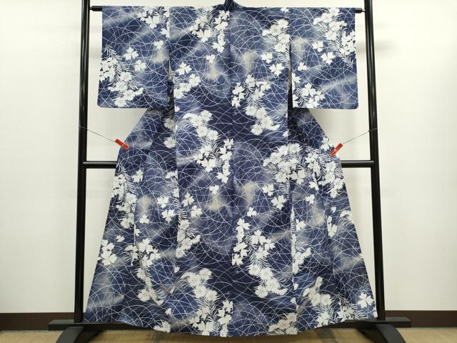 平和屋着物∴夏物　浴衣　注染　草花文　手縫い　綿　逸品　CABK6632ze