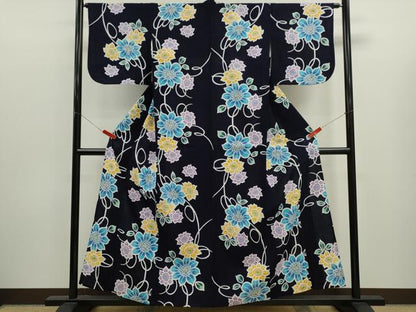 平和屋着物∴夏物　浴衣　注染　草花文　綿　逸品　CABK6633ze