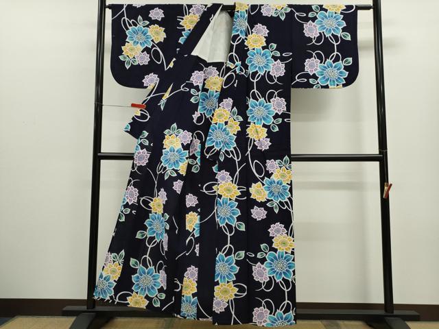 平和屋着物∴夏物　浴衣　注染　草花文　綿　逸品　CABK6633ze