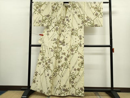 平和屋着物∴夏物　浴衣　注染　舞花文　手縫い　綿　逸品　CABK6634ze