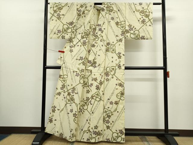 平和屋着物∴夏物　浴衣　注染　舞花文　手縫い　綿　逸品　CABK6634ze