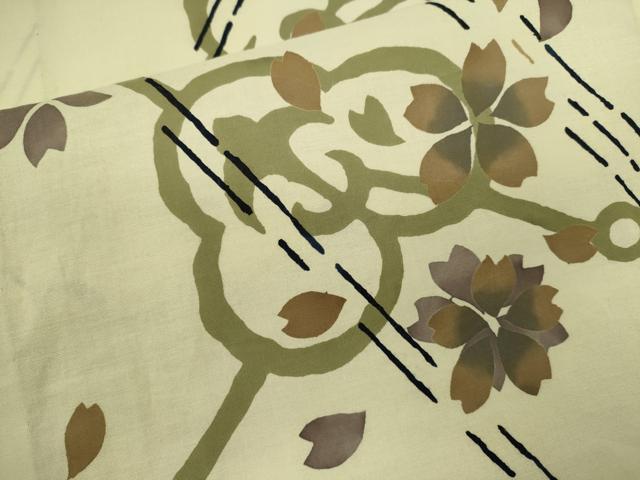 平和屋着物∴夏物　浴衣　注染　舞花文　手縫い　綿　逸品　CABK6634ze