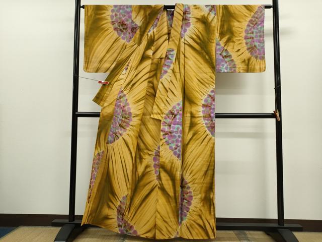 平和屋着物∴夏物　浴衣　注染　抽象文　手縫い　綿　逸品　未使用　CABK6636ze