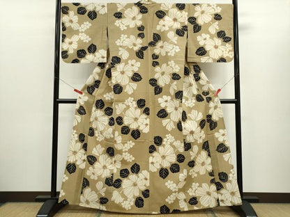 平和屋着物∴夏物　浴衣　注染　草花文　手縫い　綿　逸品　CABK6637ze
