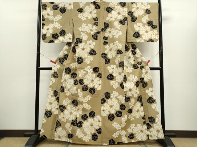 平和屋着物∴夏物　浴衣　注染　草花文　手縫い　綿　逸品　CABK6637ze