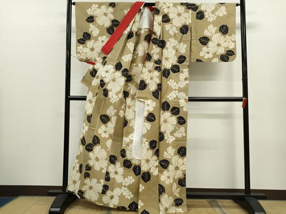 平和屋着物∴夏物　浴衣　注染　草花文　手縫い　綿　逸品　CABK6637ze