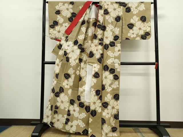 平和屋着物∴夏物　浴衣　注染　草花文　手縫い　綿　逸品　CABK6637ze