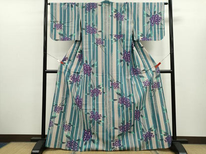 平和屋着物∴夏物　浴衣　注染　紫陽花　手縫い　綿　逸品　CABK6638ze