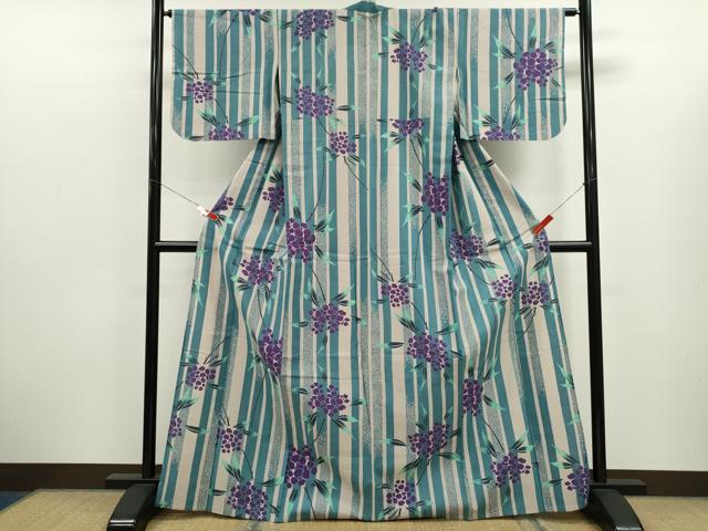 平和屋着物∴夏物　浴衣　注染　紫陽花　手縫い　綿　逸品　CABK6638ze