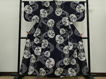 平和屋着物∴夏物　浴衣　注染　うちわ　立波燕子花　手縫い　綿　逸品　CABK6639ze