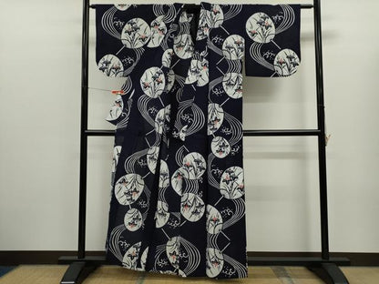 平和屋着物∴夏物　浴衣　注染　うちわ　立波燕子花　手縫い　綿　逸品　CABK6639ze
