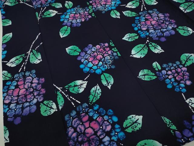 平和屋着物∴夏物　浴衣　注染　紫陽花　手縫い　綿　逸品　CABK6642ze