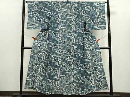 平和屋着物∴夏物　綿紅梅　浴衣　草花文　手縫い　綿　逸品　CABK6643ze