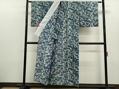 平和屋着物∴夏物　綿紅梅　浴衣　草花文　手縫い　綿　逸品　CABK6643ze