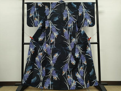 平和屋着物∴夏物　浴衣　注染　草花文　手縫い　綿　逸品　CABK6645ze