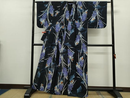平和屋着物∴夏物　浴衣　注染　草花文　手縫い　綿　逸品　CABK6645ze