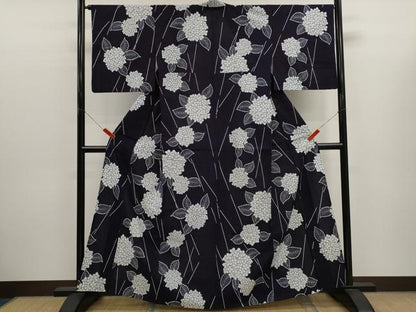 平和屋着物∴夏物　浴衣　注染　紫陽花　手縫い　綿　逸品　CABK6646ze