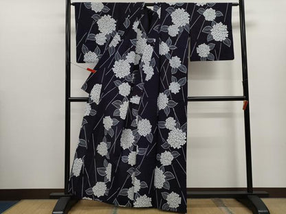 平和屋着物∴夏物　浴衣　注染　紫陽花　手縫い　綿　逸品　CABK6646ze
