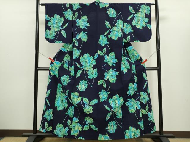 平和屋着物∴夏物　浴衣　注染　草花文　手縫い　綿　逸品　CABK6648ze