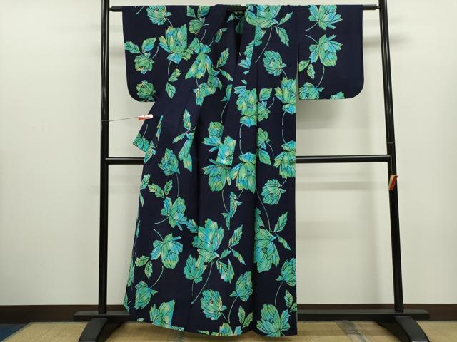 平和屋着物∴夏物　浴衣　注染　草花文　手縫い　綿　逸品　CABK6648ze